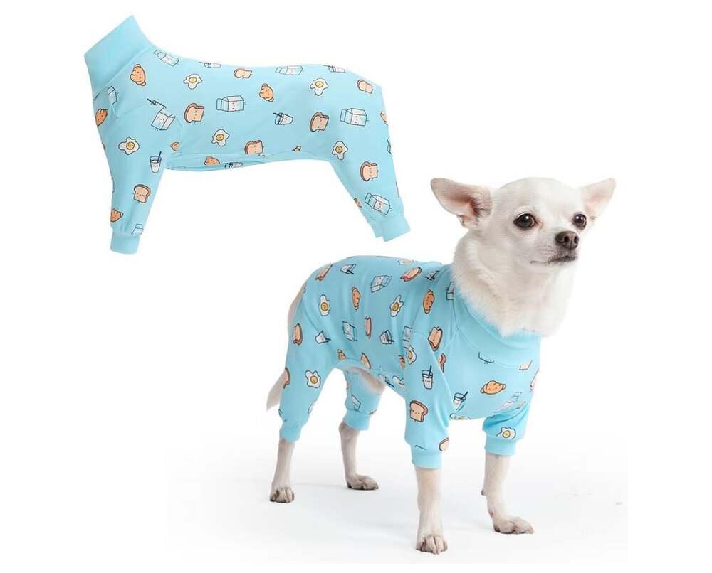 Spark Paws Breakfast Blue Dog‎ Pajamas and Surgery Recovery Suit